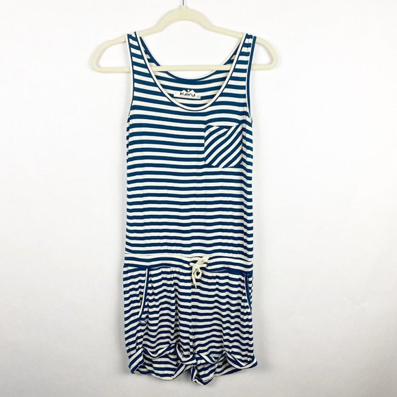 Kavu Womens Striped Romper Size XS Shorts Pockets Blue White Sleeveless Casual - Picture 1 of 8